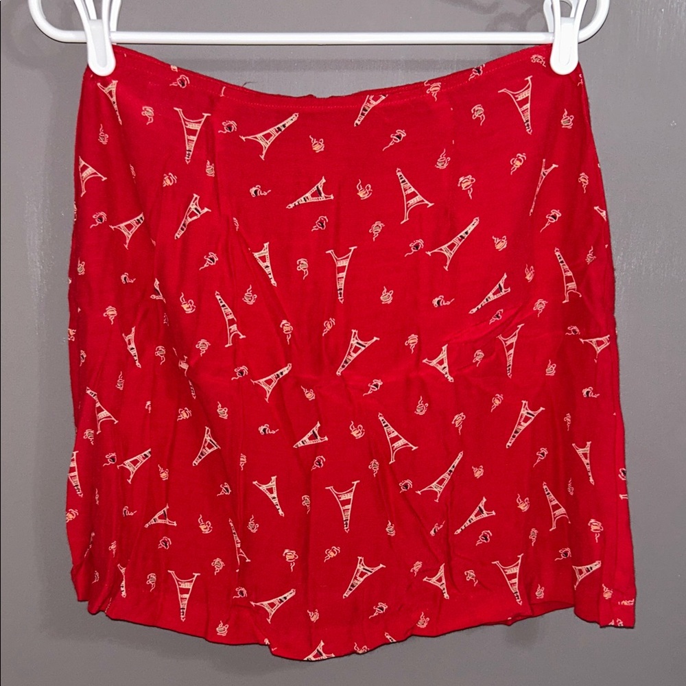 Red Mini Skirt with Eiffel Tower Print - Casual A-Line Size 9/10